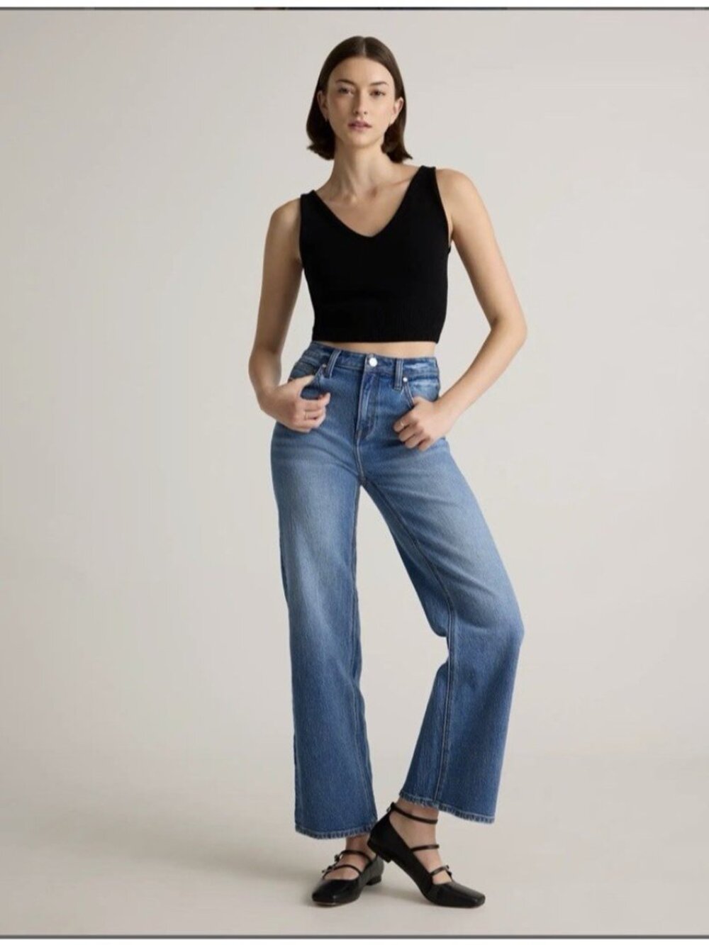 Quince Bella Stretch Relaxed Straight Jeans Denim Atlantic Blue Size 32/30 - Picture 8 of 16